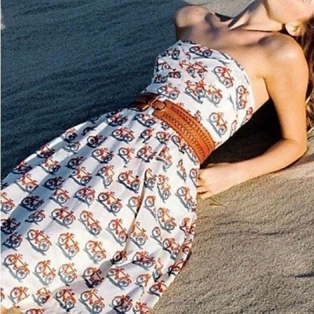 Anthropologie Strapless Dress with Bicycle Print